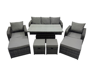 Fimous Rattan Garden Furniture Dining Set 8-Seater Patio Height Adjustable Rising Lifting Table Sofa Set With 4 Footstools - image 1