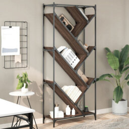 Berkfield Bookcase Brown Oak 79X30X180 Cm Engineered Wood And Metal