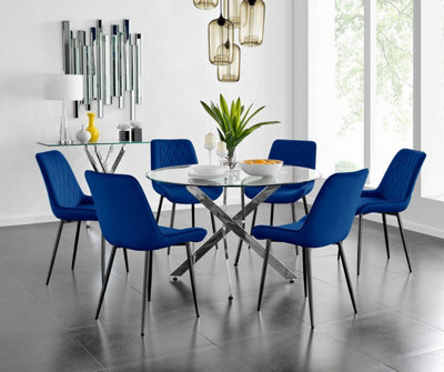 Furniturebox Uk Novara 120Cm Round Dining Table And 6 Navy Pesaro Black Leg Chairs - image 1