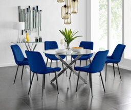 Furniturebox Uk Novara 120Cm Round Dining Table And 6 Navy Pesaro Black Leg Chairs - thumbnail 1