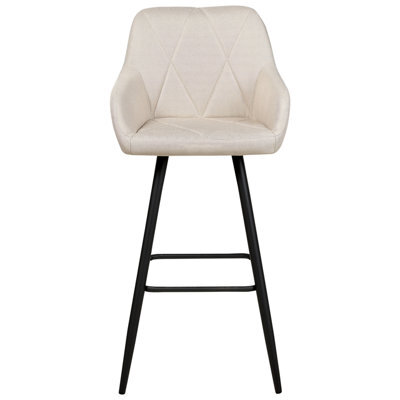 Wyld And Coco Set Of 2 Light Beige Quilted Fabric Bar Stools With Arms And Footrest - image 1
