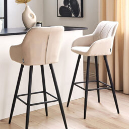 Wyld And Coco Set Of 2 Light Beige Quilted Fabric Bar Stools With Arms And Footrest - thumbnail 2