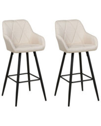 Wyld And Coco Set Of 2 Light Beige Quilted Fabric Bar Stools With Arms And Footrest - thumbnail 3