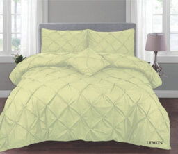 TheWhiteWater Limited Pintuck Duvet Cover Set + Matching Pillowcases, Hand Stitches Quilt Bedding Set - Lemon - thumbnail 2