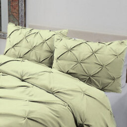 TheWhiteWater Limited Pintuck Duvet Cover Set + Matching Pillowcases, Hand Stitches Quilt Bedding Set - Lemon - thumbnail 4