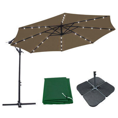 Sundaze 3M Taupe Cantilever Banana Parasol Umbrella With Lights, Base Weights And Rain Cover - image 1
