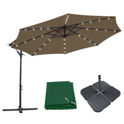Sundaze 3M Taupe Cantilever Banana Parasol Umbrella With Lights, Base Weights And Rain Cover - thumbnail 1