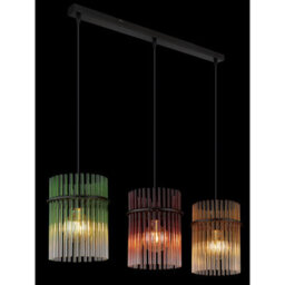 Luminosa Lighting Luminosa Gorley Bar Pendant Ceiling Light Matt Black Rods Multicolour Glass Shade 3X E27 - thumbnail 4