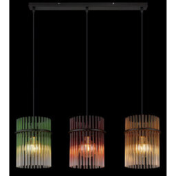 Luminosa Lighting Luminosa Gorley Bar Pendant Ceiling Light Matt Black Rods Multicolour Glass Shade 3X E27 - thumbnail 5