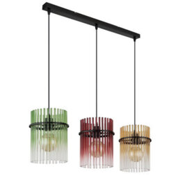 Luminosa Lighting Luminosa Gorley Bar Pendant Ceiling Light Matt Black Rods Multicolour Glass Shade 3X E27 - thumbnail 2