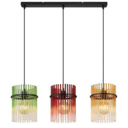 Luminosa Lighting Luminosa Gorley Bar Pendant Ceiling Light Matt Black Rods Multicolour Glass Shade 3X E27 - thumbnail 3