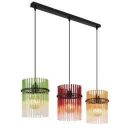 Luminosa Lighting Luminosa Gorley Bar Pendant Ceiling Light Matt Black Rods Multicolour Glass Shade 3X E27