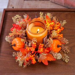 "Amorly Set Of 2 Fall Candle Rings For Pillars Maple Leaf Candle Rings Wreaths 3 Inch Center 10"" Small Pumpkin Wreath For Halloween Decor" - thumbnail 2