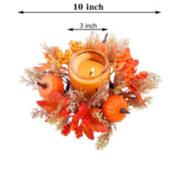 "Amorly Set Of 2 Fall Candle Rings For Pillars Maple Leaf Candle Rings Wreaths 3 Inch Center 10"" Small Pumpkin Wreath For Halloween Decor" - thumbnail 4