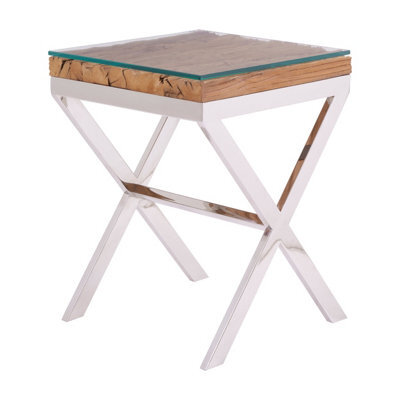 Orsina Natural Top Side Table With Cross Base - image 1