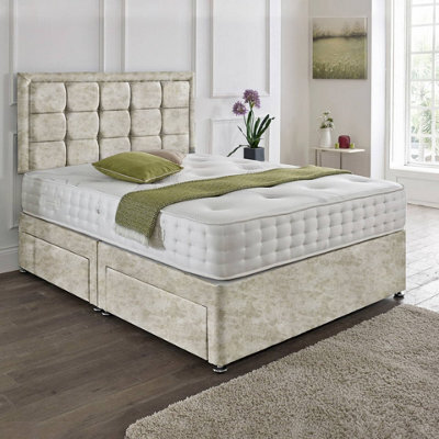 Dining Tables Dallas Matching Headboard Divan Set, 2 Drawer On Same Side With Sprung 1500 Comfort Mattress - Crushed Champagne - King - image 1