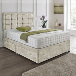 Dining Tables Dallas Matching Headboard Divan Set, 2 Drawer On Same Side With Sprung 1500 Comfort Mattress - Crushed Champagne - King - thumbnail 1