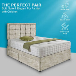 Dining Tables Dallas Matching Headboard Divan Set, 2 Drawer On Same Side With Sprung 1500 Comfort Mattress - Crushed Champagne - King - thumbnail 2
