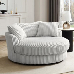 Home Detail Sky Swivel Loveseat, Light Grey Jumbo Teddy Cord