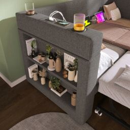 Abrihome 3Ft Upholstered Daybed With Trundle, Usb/type-C Charging & Cup Holders, Grey Linen, 90X190Cm - thumbnail 9