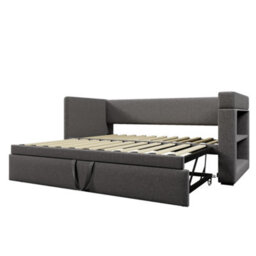 Abrihome 3Ft Upholstered Daybed With Trundle, Usb/type-C Charging & Cup Holders, Grey Linen, 90X190Cm - thumbnail 8