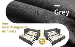 Abrihome 3Ft Upholstered Daybed With Trundle, Usb/type-C Charging & Cup Holders, Grey Linen, 90X190Cm - thumbnail 5