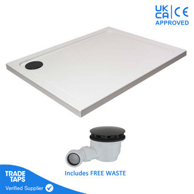 GravaHaus 1200 X 800mm White Rectangular 45mm Low Profile Shower Tray With Matt Black Waste - image 1