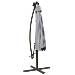 Rinse Bathrooms Grey Garden Banana Parasol Hanging Cantilever Umbrella Sun Shade With Crank Handle 3M & Solar Powered Lights - thumbnail 3