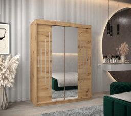 Arte Classy York I Mirrored Sliding Door Wardrobe With Shelves And Hanging Rails In Oak Artisan (H)2000mm (W)1500mm (D)620mm - thumbnail 2