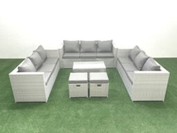 Fimous Rattan Garden Outdoor Furniture Set 11 Seater Garden Sofa Coffee Table Set 2 Small Stool Light Grey - thumbnail 1