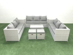 Fimous Rattan Garden Outdoor Furniture Set 11 Seater Garden Sofa Coffee Table Set 2 Small Stool Light Grey - thumbnail 2