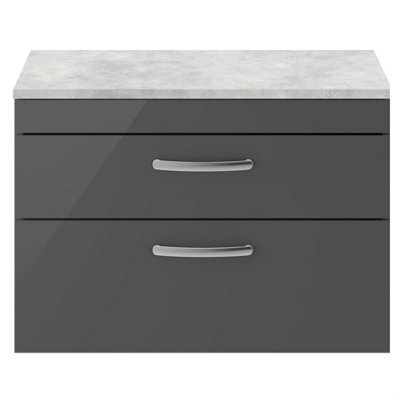 Balterley Millwich Contemporary 2 Drawer Wall Hung Vanity Unit With Laminate Black Galaxy Granite Worktop, 805mm - image 1
