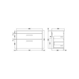 Balterley Millwich Contemporary 2 Drawer Wall Hung Vanity Unit With Laminate Black Galaxy Granite Worktop, 805mm - thumbnail 2