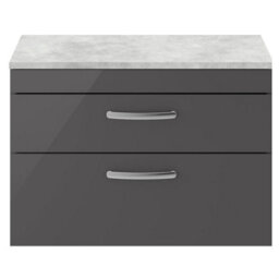 Balterley Millwich Contemporary 2 Drawer Wall Hung Vanity Unit With Laminate Black Galaxy Granite Worktop, 805mm - thumbnail 1