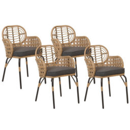 Beliani Set Of 4 Garden Chairs With Cushions Pratello Pe Rattan Natural - thumbnail 1