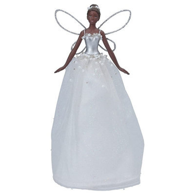 Gisela Graham Christmas White And Silver Fairy Tree Topper With Glitter Skirt, 18 X 10 Cm