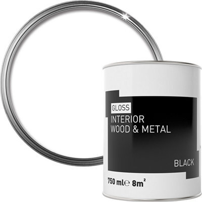 Black Gloss Interior Metal & Wood Paint, 750Ml - image 1