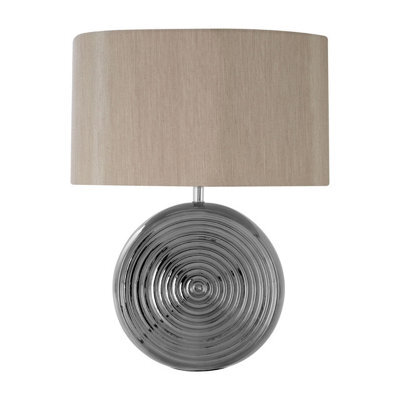 Orsina Shiny Silver Ceramic Table Lamp With Grooved Base, Decorative Lighting, Reflective  Bedside Lamp Fixture
