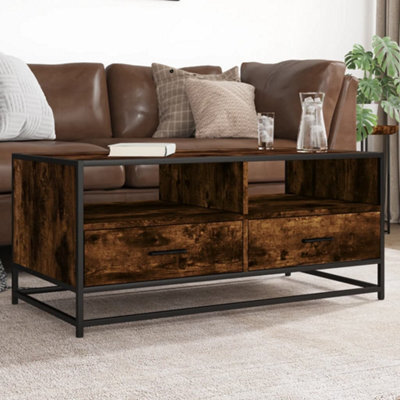 Walplus Coffee Table Smoked Oak 100X50X45 Cm Engineered Wood And Metal - image 1