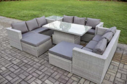 Fimous 11 Seater Outdoor Pe Rattan Garden Funiture Set Adjustable Rising Lifting Table Sofa Dining Set With Side Table - thumbnail 1