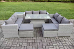 Fimous 11 Seater Outdoor Pe Rattan Garden Funiture Set Adjustable Rising Lifting Table Sofa Dining Set With Side Table - thumbnail 2