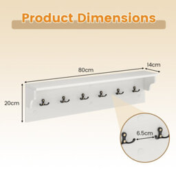 Gainoom Wall Hooks White Wooden Coat Rack Wall Floating Shelf With 6 Hooks For Hats Towels Purses Robes - thumbnail 2