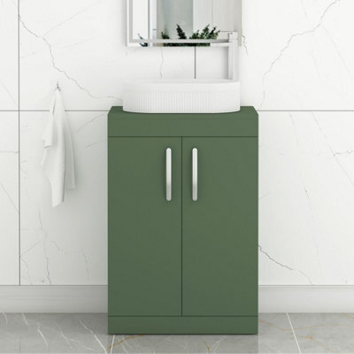 Royal Bathrooms Turin 600mm Freestanding Bathroom Vanity Unit With Sink 2 Door Matt Green & Lyon Countertop Basin - image 1