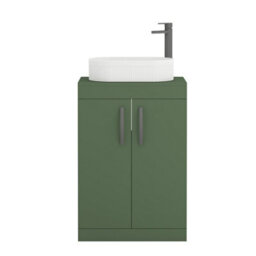 Royal Bathrooms Turin 600mm Freestanding Bathroom Vanity Unit With Sink 2 Door Matt Green & Lyon Countertop Basin - thumbnail 5