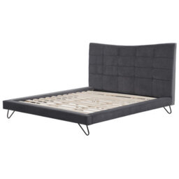 Beliani Bed Velvet Lannion 180 X 200 Cm (Eu Super King) Dark Grey - thumbnail 6