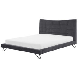 Beliani Bed Velvet Lannion 180 X 200 Cm (Eu Super King) Dark Grey - thumbnail 1