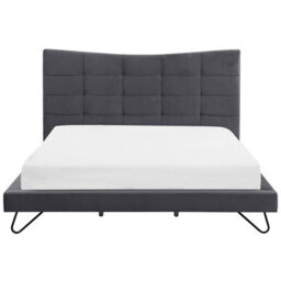 Beliani Bed Velvet Lannion 180 X 200 Cm (Eu Super King) Dark Grey - thumbnail 4