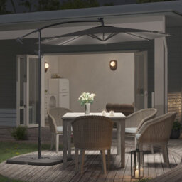 Living And Home 3M Led Lighted Large Garden Cantilever Parasol Outdoor Sun Shade Banana Umbrella Crank Tilt With Square Base, Dark Grey - thumbnail 2