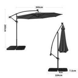 Living And Home 3M Led Lighted Large Garden Cantilever Parasol Outdoor Sun Shade Banana Umbrella Crank Tilt With Square Base, Dark Grey - thumbnail 5