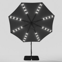 Living And Home 3M Led Lighted Large Garden Cantilever Parasol Outdoor Sun Shade Banana Umbrella Crank Tilt With Square Base, Dark Grey - thumbnail 4